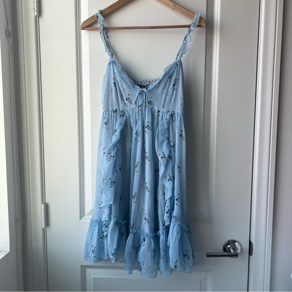 Abercrombie and Fitch Blue Floral Mini Dress With Ruffles Size S